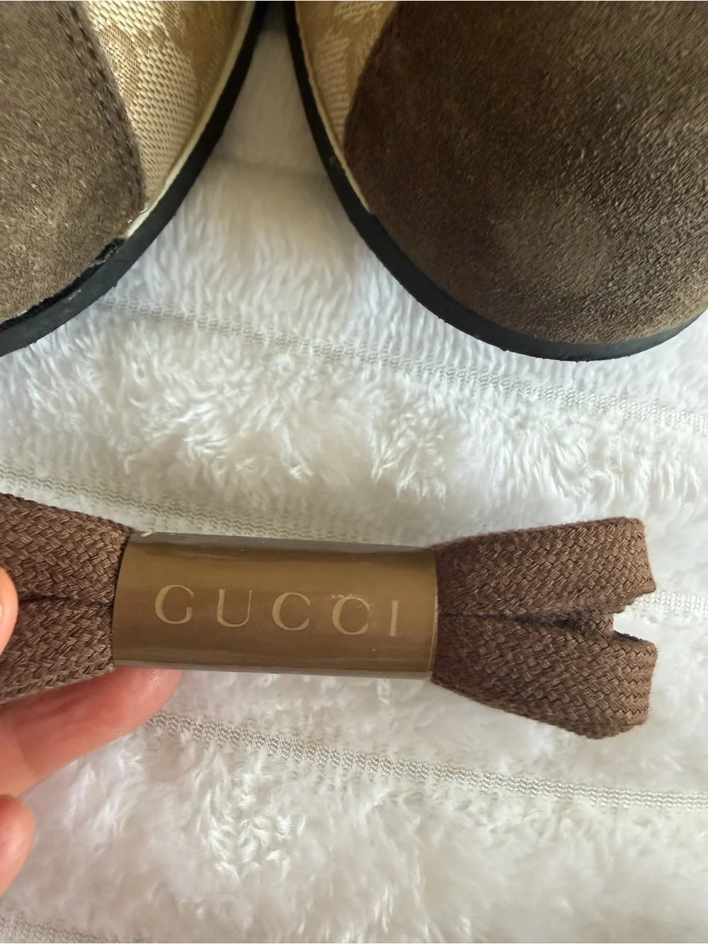 Gucci Brown/Beige Logo Canvas & Suede Athletic Sneakers with Orange Stripe